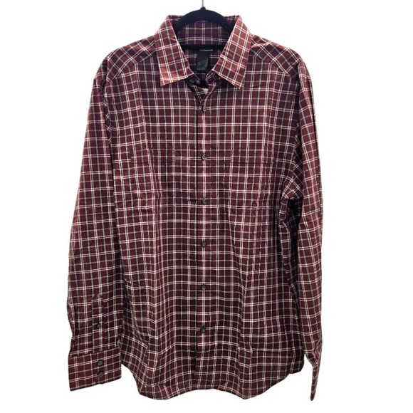 Claiborne Mens Long Sleeve Button Up Plaid Shirt Burgundy White Checkered L - Picture 2 of 12